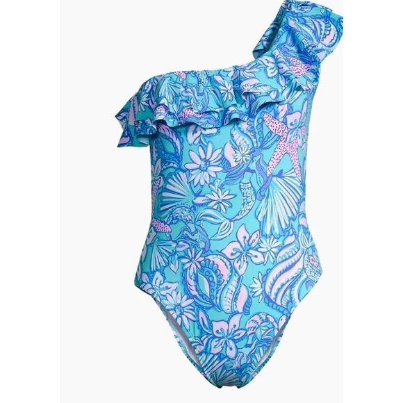 NEW LILLY PULITZER 14 ONE SHOULDER CAELUM AMALFI BLUE PIECE SWIMSUIT XL 1X NWT - Picture 3 of 3
